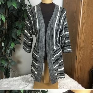 Christopher & Banks XL 1/2 sleeve gray white back open knit cardigan